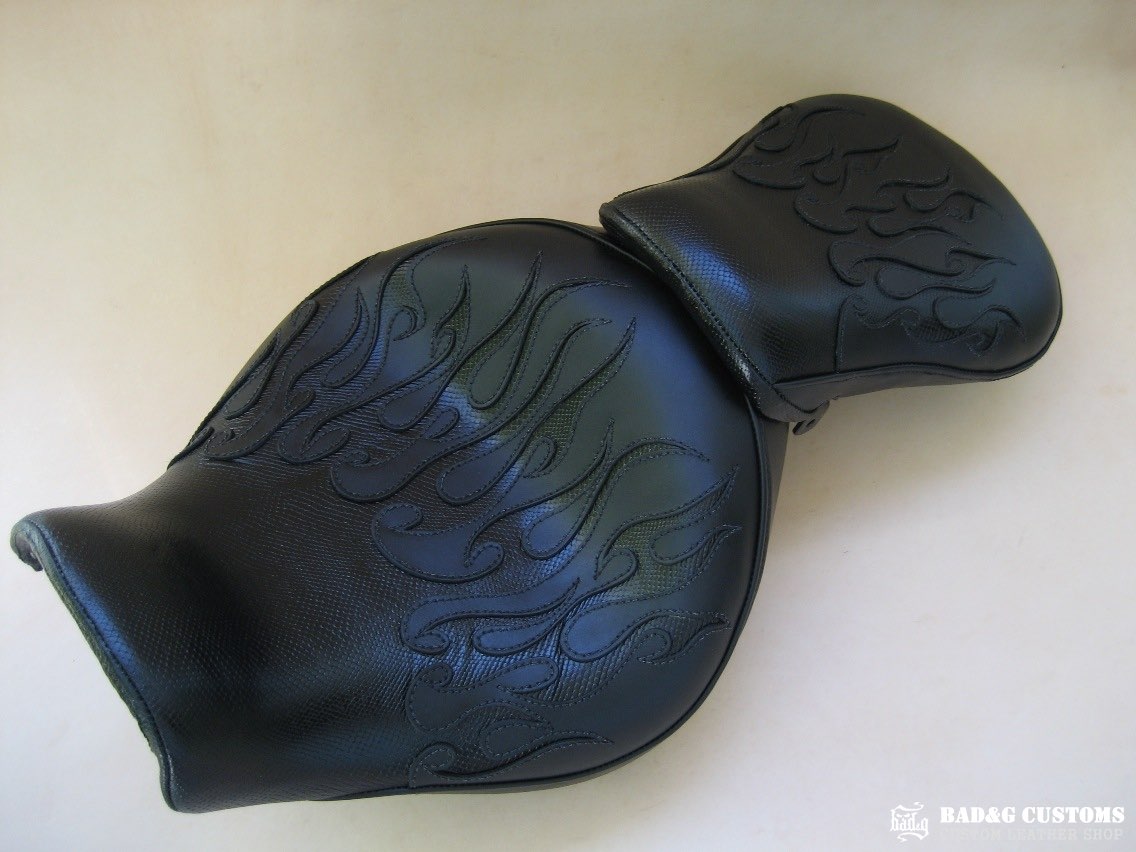 Honda VTX 1800 Black Snake Skin Flames Custom Seat