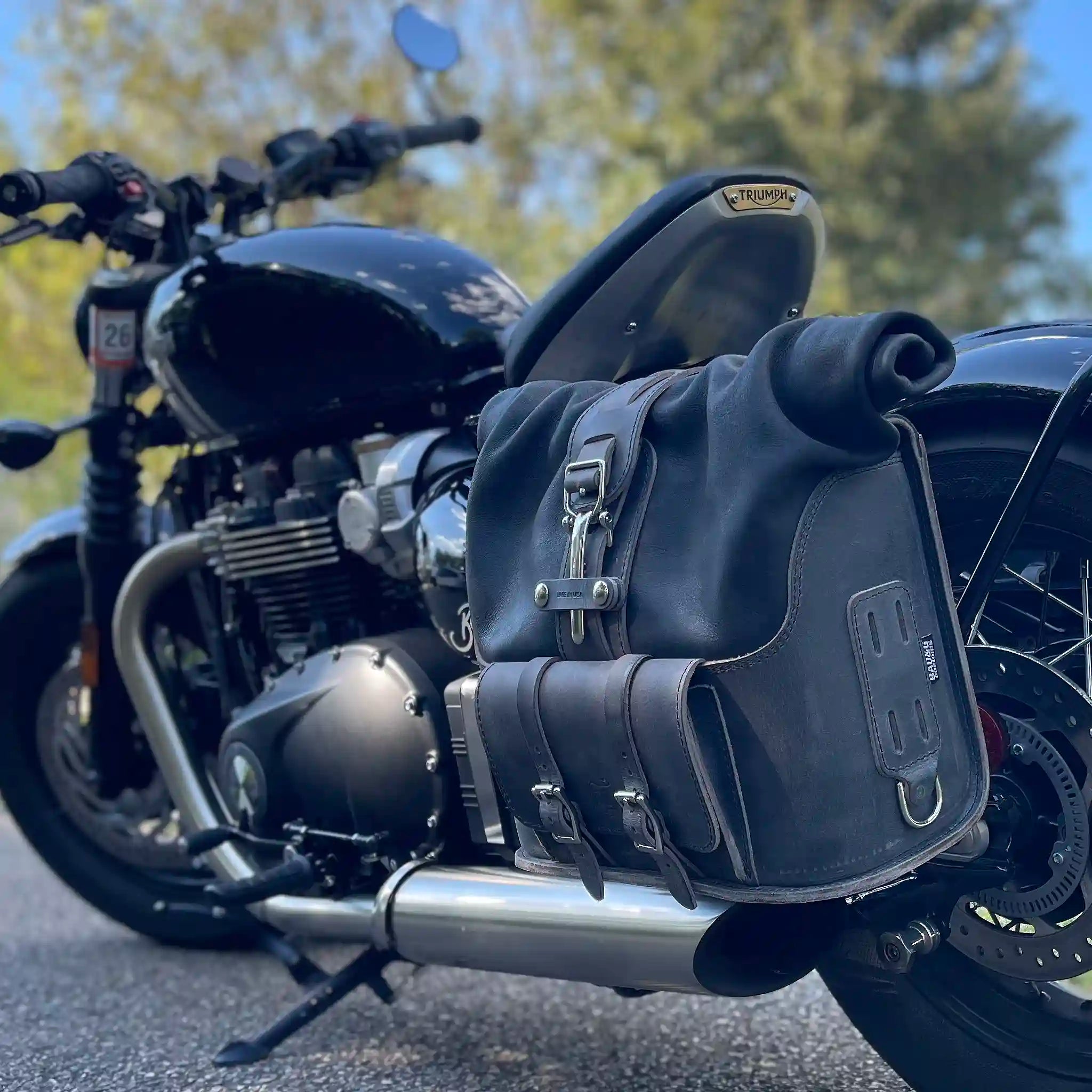 Universal Leather Rolltop Panniers / Saddlebags - TBP02 (Pair)