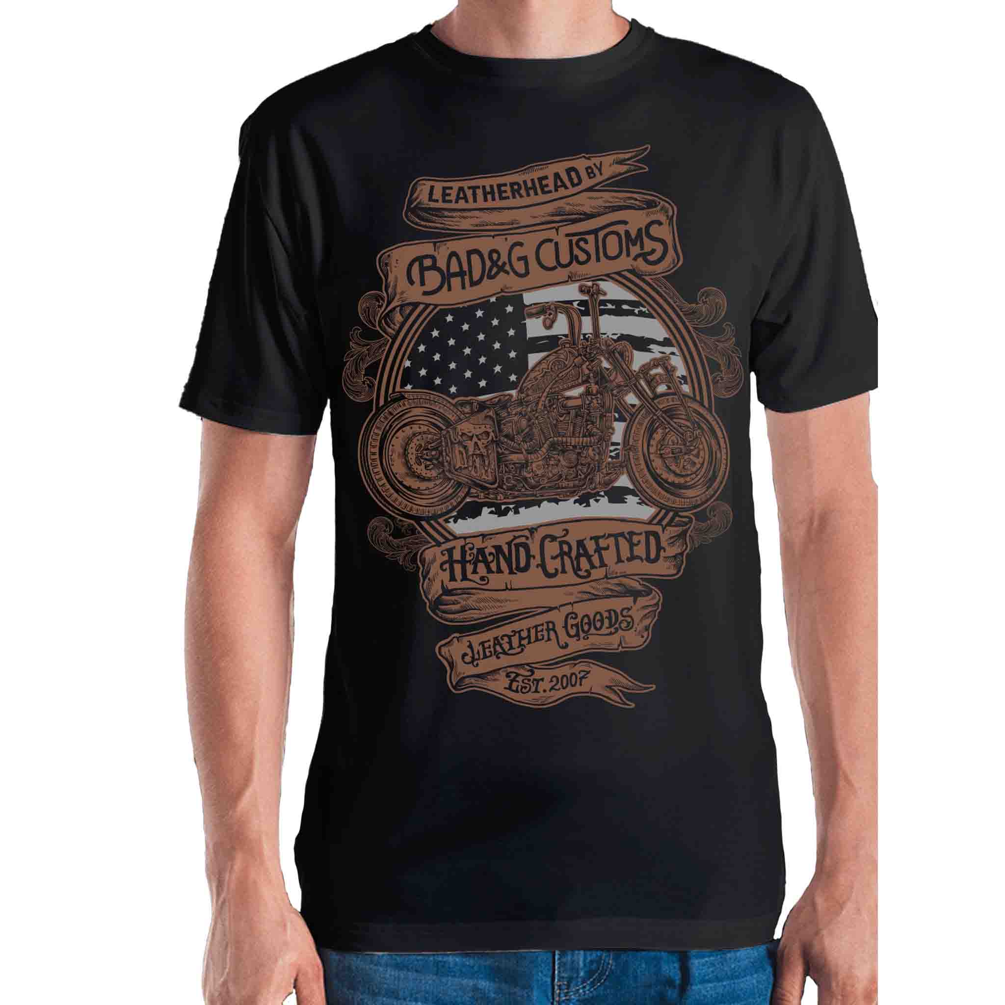 Introducing the Leatherhead Shirt – a must-have for any motorcycle enthusiast. Crafted from heavy, 100% cotton, this black Gildan t-shirt delivers a vintage look and feel. Featuring a full artwork of our famous custom built bike imprint on both the front and back, this shirt combines rugged style with ultimate comfort.